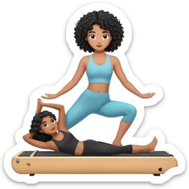 A mauritius 20 yo girl with curly long black hair doing pilates sticker