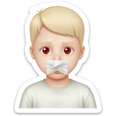 sick kid with tissue on nose sticker