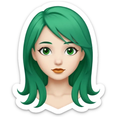 Emoji woman Emerald green hair long, fair skin, and eye black  sticker