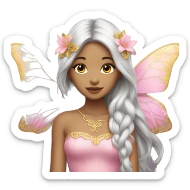 Beautiful, flower, fairy, pink, gold, silver, long hair, butterfly wings sticker