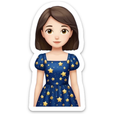 girl with a starry night dress, friendly, minimal background sticker