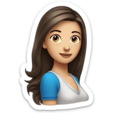 adolecente fille brune aux yeux bleu heureuse cheveux lisse etdetaché sticker