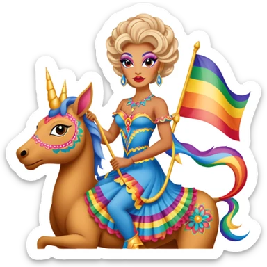 drag queen riding a whimsical alebrije, LGBTQ flag sticker