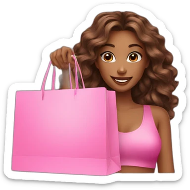 influencer taking selfie with a pink shopping bag sticker