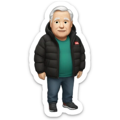 old white man overweight with black and red supreme north face jacket sticker