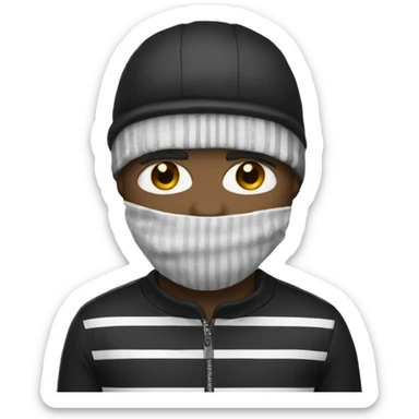 Man wearing ski mask with a black and white striped shirt sticker