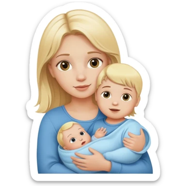 Blonde little girl holding a baby boy sticker
