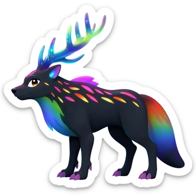Colorful bioluminescent dark abysmal abyssal neon-glowing Trico-Sergal-Furret-Ferret-Wolverine-Vernid-furry-fursona-fusion-Fakemon-animal-hybrid-creature, full body sticker