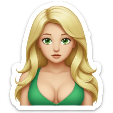 Curvy, blonde long hair, sfw intimate pose, green eyes sticker