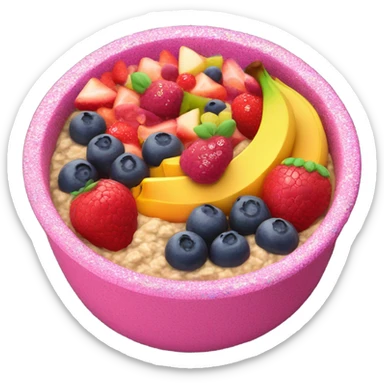 Hot pink oatmeal with fruit and glitter sticker