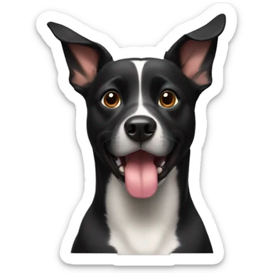Black dog with ears up and tounge sticker