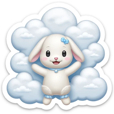 Cinnamon roll from sanrio dancing in the clouds that looks just like him from the cartoon sticker