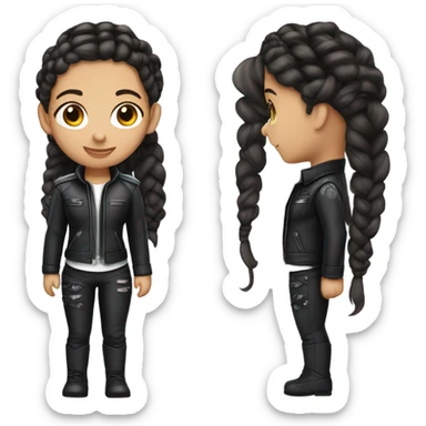 Small beautiful teenage girl with dark brown braided hair that fades to silver , wearing all black flight leathers sticker