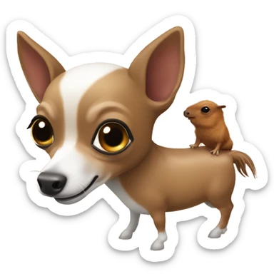 Un chihuahua montado en un pony con un capibara sticker