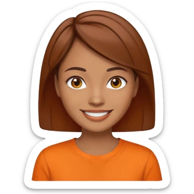 medium tone skin, short brown hair orange shirt woman sticker