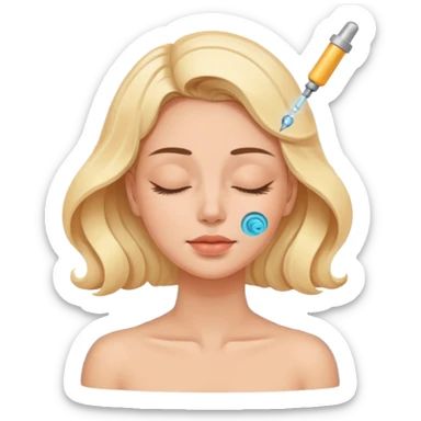 Emoji of a woman with eyes closed, getting an ultrasonic cavitation treatment on her cheek, blue waves showing vibration sticker
