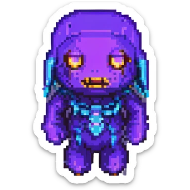 Add glowing eyes to Purple Guy from FNAF in pixel art style with no background. sticker