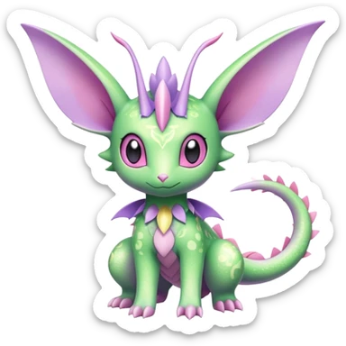 Shiny Exotic Cute Adorable Majestic Ethereal Sparkly Flygon-Espeon-Meganium-Shaymin-Hybrid-Creature with pattern-markings sticker