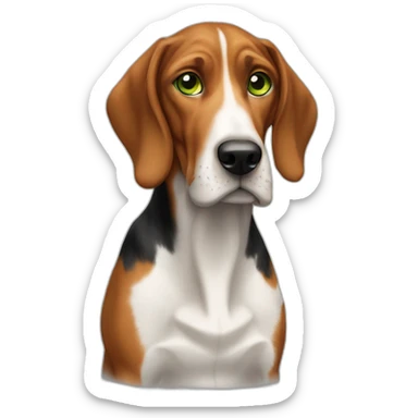 redtick hound dog with small blaze on forehead and light green eyes  sticker