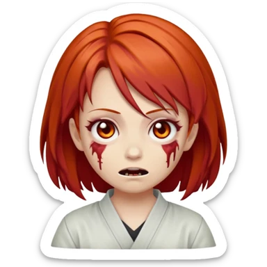 zombie emoji Paklov, dark orange red hair, hair styled in the shape of megumi from jujutsu kaizen, sticker