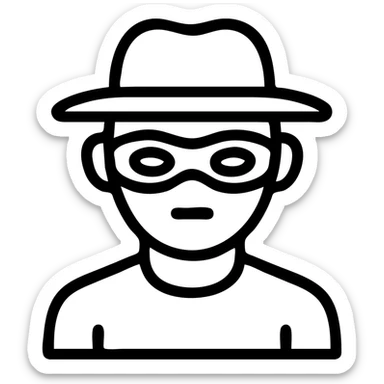 cartoon thief with mask and hat icon, simple shapes, bold outline, app icon sticker