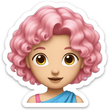 Fille cheveux bleu marrine et rose sticker