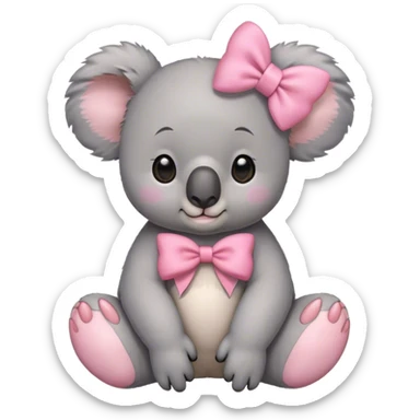 Cute grey koala with a pink bow sitting down sticker