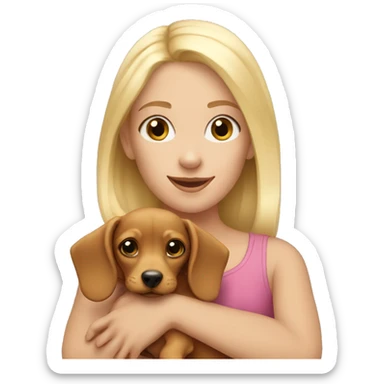 Blonde girl holding a blonde dachshund puppy  sticker