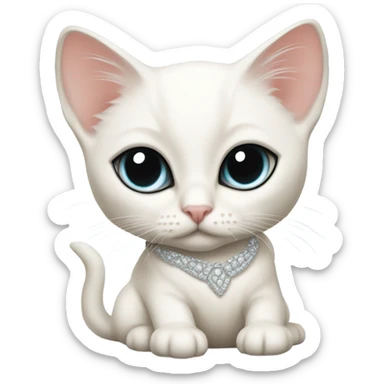 A white siamese kitten snuggled up to a white Siamese cat, wearing evening clothing.  sticker