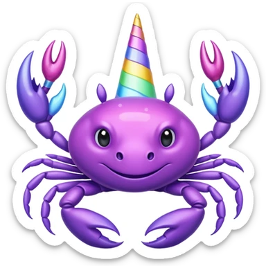 a purple crab with a unicorn horn sticker