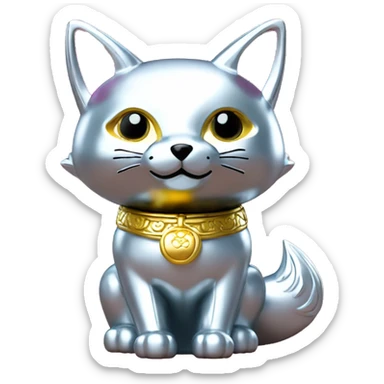fully chrome fox statue in the form of maneki neko sticker