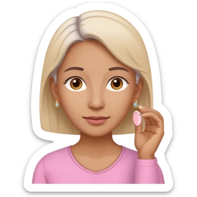 Memoji woman baju pink muka,telinga warna cream, telinga pakai alat dengar warna beinge sticker