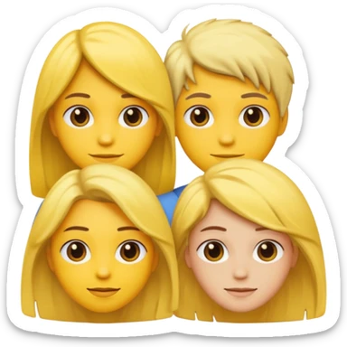 three people, all yellow emoji skin color but different hair colors next to each other  sticker