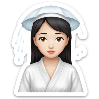 girl aesthetic emoji, asian beautiful make up white shower clothes sticker