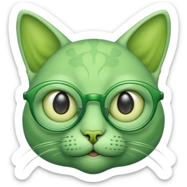 green alien cat with no fur, and spectacles sticker