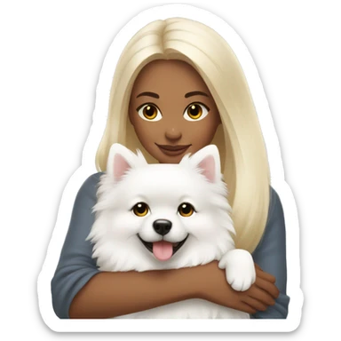 Beautiful girl hugging white pomeranian sticker