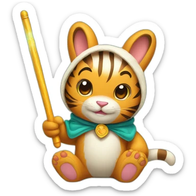 cute tiger bunny bear holding a magic wand sticker