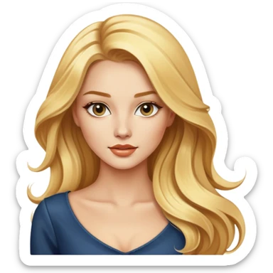 Beautiful blonde Western female fashion model with flowing golden hair, elegant features, stylish outfit sticker