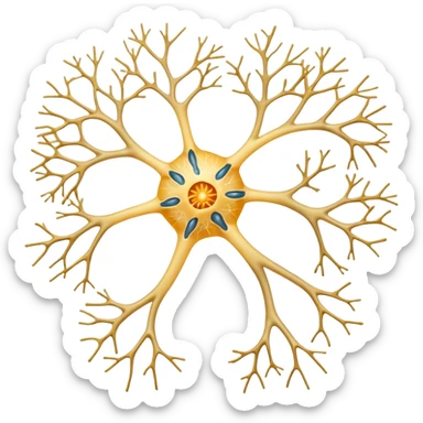 A unilateral scientifically accurate nerve cell with the 3 main components, dendrites on the cell body on one side , a long axon and a few dendrites at the other side. Not a spherical or round nerve cell, a long body nerve cell sticker