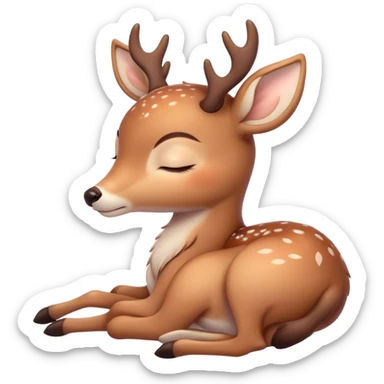 Meme-Worthy Cute Sleeping Deer Portrait Emoji, Head resting peacefully with a contented smile, showcasing a delicate, slender build and a luxuriously soft coat, eyes shut in a serene, restful nap, Simplified yet hilariously adorable features, highly detailed, glowing with a soft, drowsy light, high shine, relaxed and utterly lovable, stylized with an air of playful laziness, bright and heartwarming, soft glowing outline, capturing the essence of a comically sleepy deer, so meme-worthy it feels like it could instantly become the next viral sensation of adorable woodland slumber! sticker