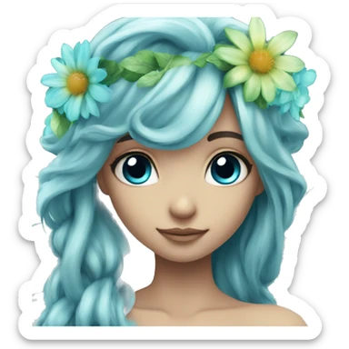 Beautiful, flower, fairy, blue, turqoise, silver, long hair, big wings sticker