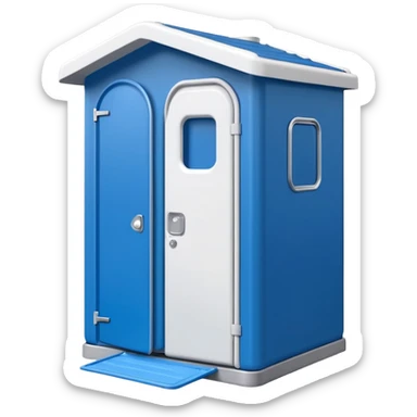 portable toilet portaloo blue with white roof door slightly open fun approachable apple emoji style sticker