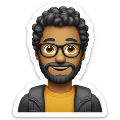 homem com cabelo e barba pretos com boina e óculos nerd. sticker