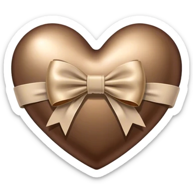 brown metallic heart with beige bow sticker