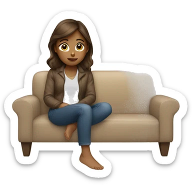 Girl with brown hair sitting on couch sticker