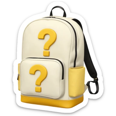 White backpack with yellow questions mark boxes stuffed in it sticker
