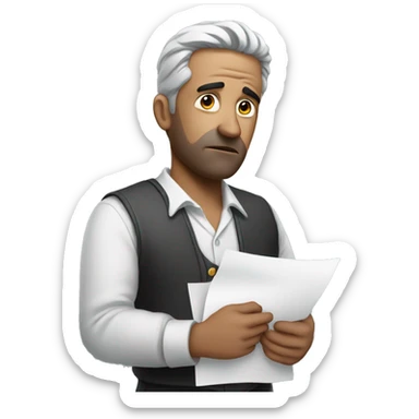 sad man who hold an signed contract in his arms sticker