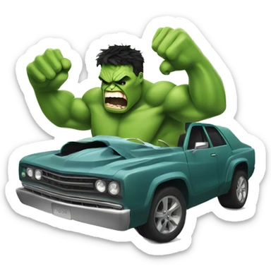 Vengeful hulk smashing and tearing a car in half sticker
