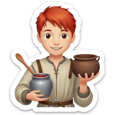 smiling painter boy 14th century with red hair and pot of paint sticker
