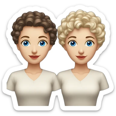 Russian middle aged sister twins with blue eyes and very short curly hair teachers sticker